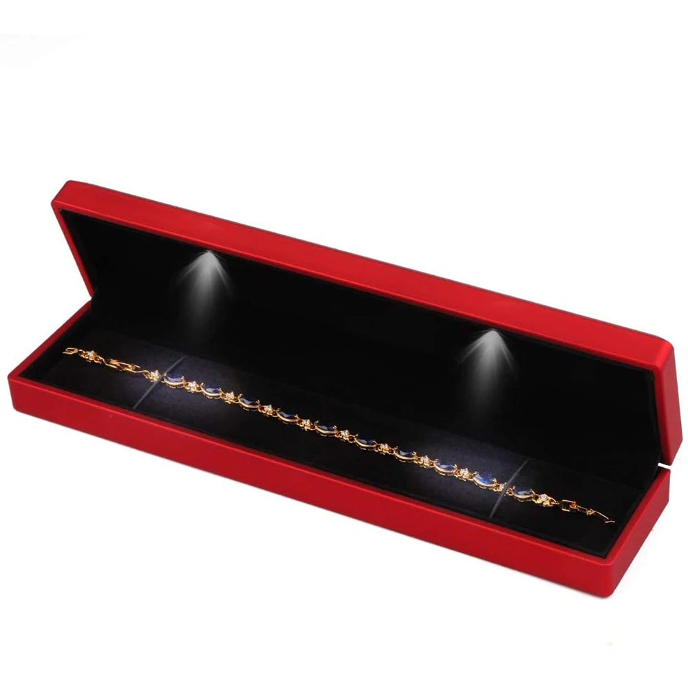 LED Light Long Jewelry Box Necklace Bracelet Storage Box Jewelry Display Case Valentine's Day Wedding Gifts Packaging Box