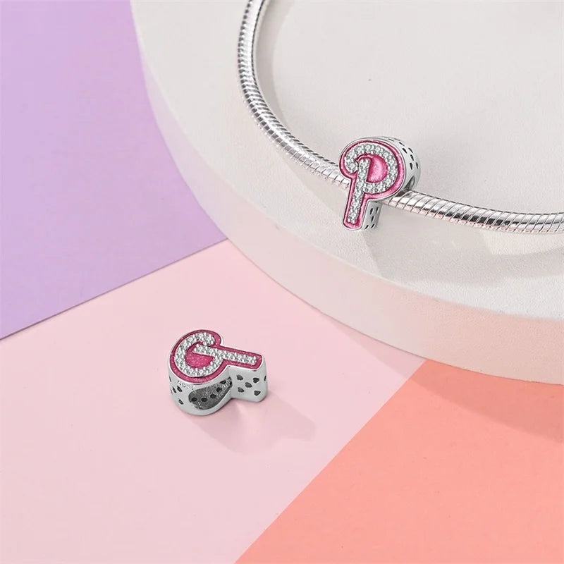Hot Sale 925 Sterling Silver Pink 26 Letters Valentine's Day Gift Beads Suitable For Pan 925 Original Bracelet Diy Birthday