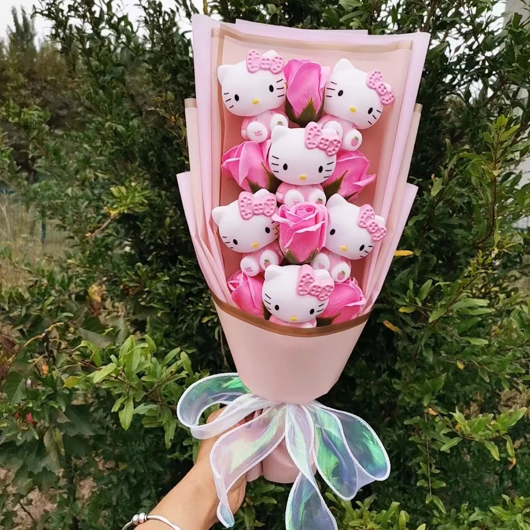 Hello Kitty Plush Doll Bouquet Sanrio Christmas Gifts Cartoon Kt Cat Stuffed Plushies Woman Valentine's Day Birthday Kids Gifts