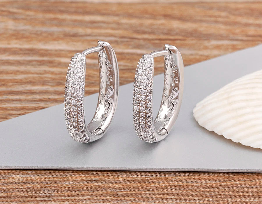 Nidin Creative U Shape Design 3 Colors Fashion Cubic Zirconia Hoop Earrings Crystal Ear Buckle Jewelry for Valentine's Day Gift