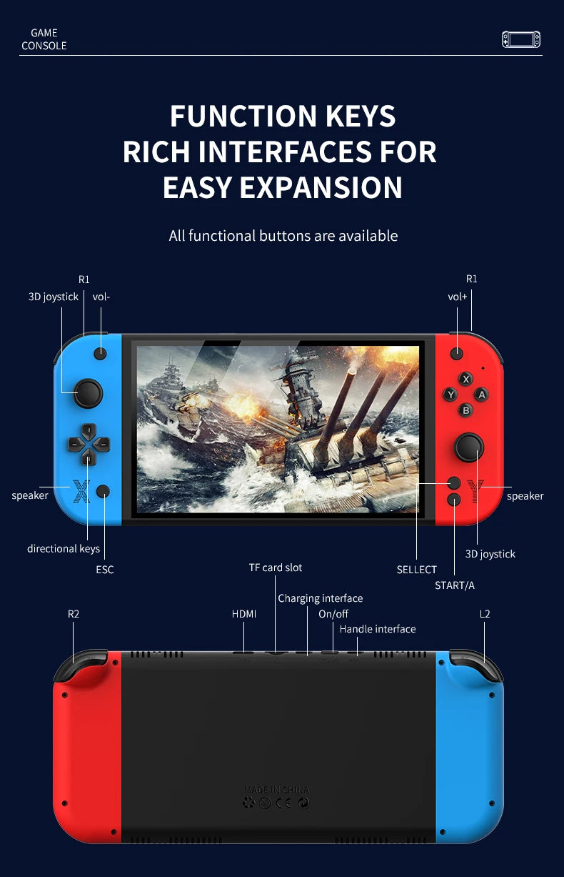 G90 7-inch 64GB 4000mAh portable handheld game console arcade suitable for PSP/PS1 retro TV game controller boys' gift