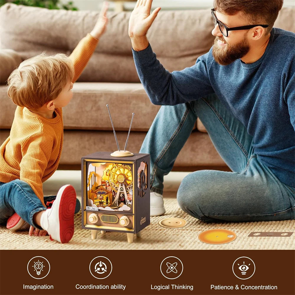 Robotime Rolife Music Box Sunset Carnival with Light 3D Wooden Puzzle  Kits Toys for Children Kids Birthday Gifts AMT01