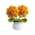 Handmade Crochet Sunflower Bouquet Car Interior Decor Knitting Potted Flower Creative Craft Birthday Gift for Women Kids
