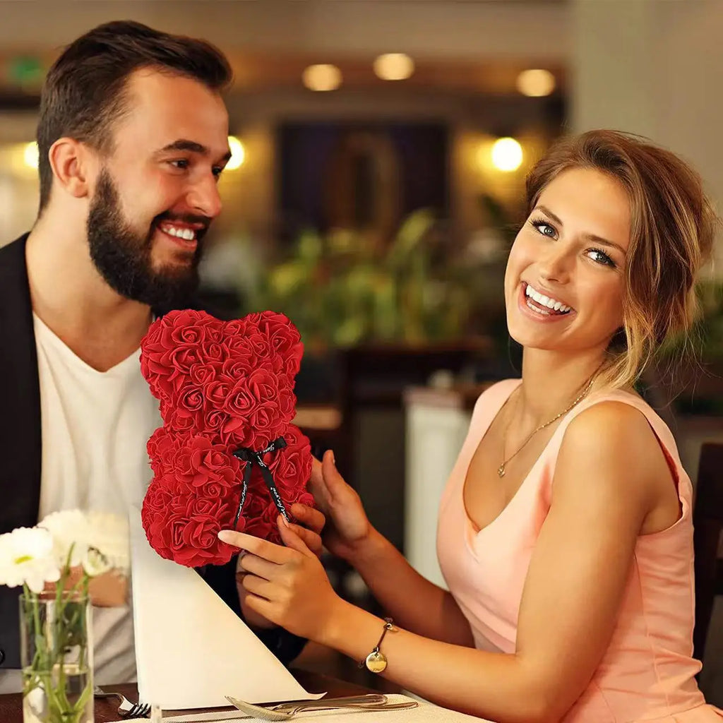 Romantic Valentine's Day Creative Eternal Flower Rose Bear Christmas Gift Rose Bear Hug Bear Wedding Flower Decoration Gift