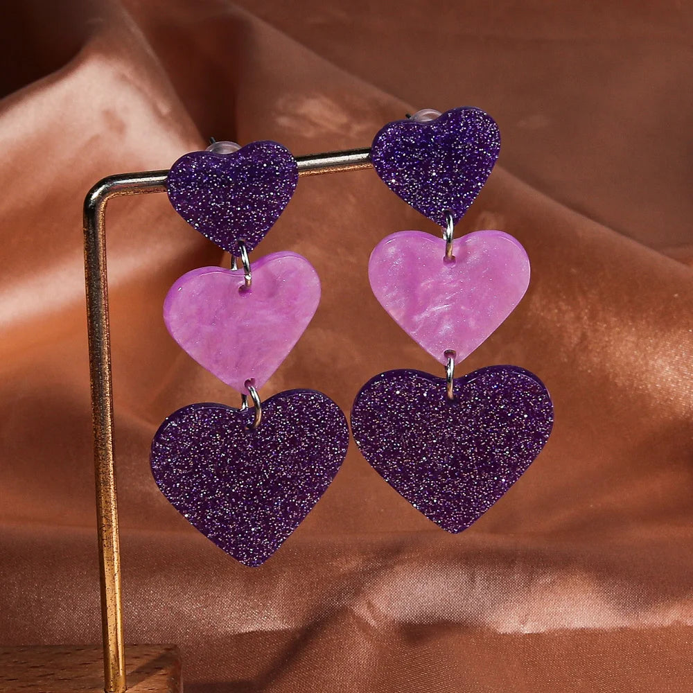 New Glitter Love Heart Acrylic Splicing Earrings Women Sweet Statement Peach Drop Earring Romantic Jewelry Valentine's Day Gifts