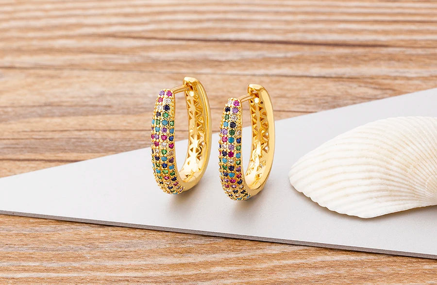 Nidin Creative U Shape Design 3 Colors Fashion Cubic Zirconia Hoop Earrings Crystal Ear Buckle Jewelry for Valentine's Day Gift