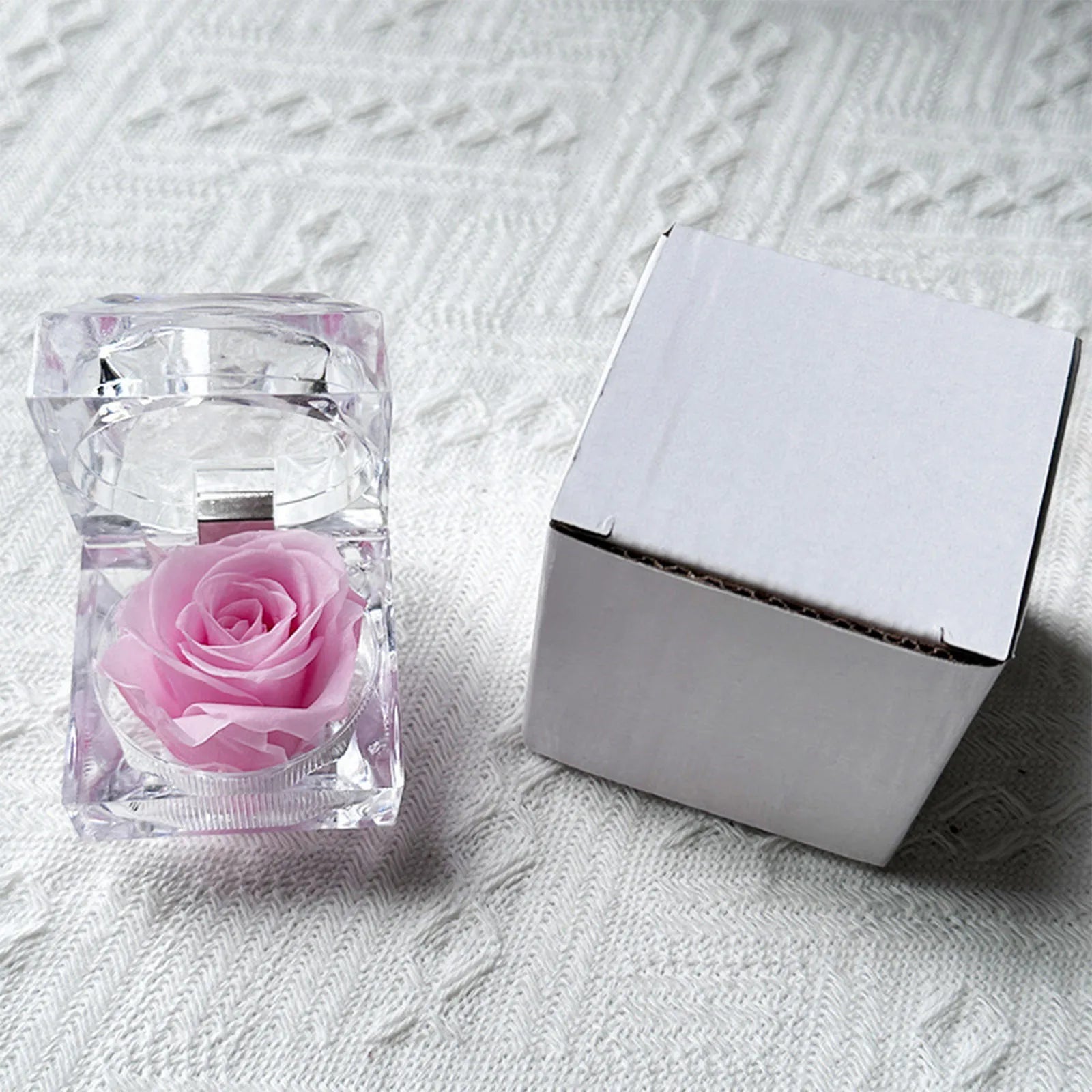 Preserved Rose In Crystal Box Realistic Flower Gift Valentine's Day Anniversary Romantic Decor Present Her Birthday Surprise