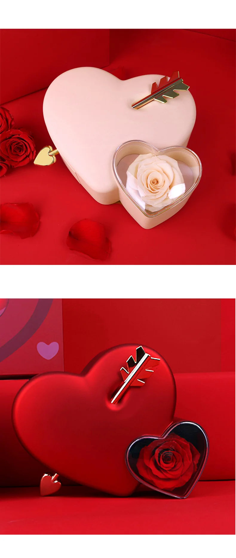 Unique Arrow-Thru-Heart Rose Ring Necklace Box Valentine's Day Creative Love Jewelry Gift Box Packaging