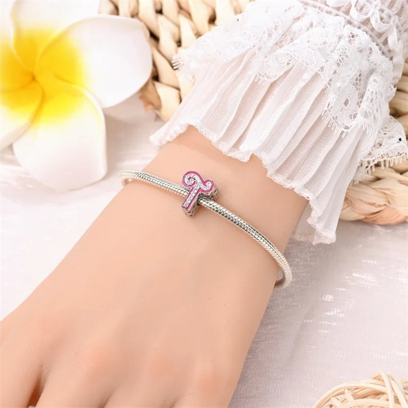 Hot Sale 925 Sterling Silver Pink 26 Letters Valentine's Day Gift Beads Suitable For Pan 925 Original Bracelet Diy Birthday
