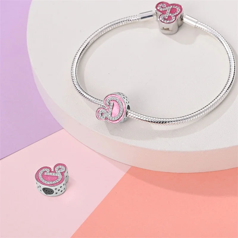 Hot Sale 925 Sterling Silver Pink 26 Letters Valentine's Day Gift Beads Suitable For Pan 925 Original Bracelet Diy Birthday