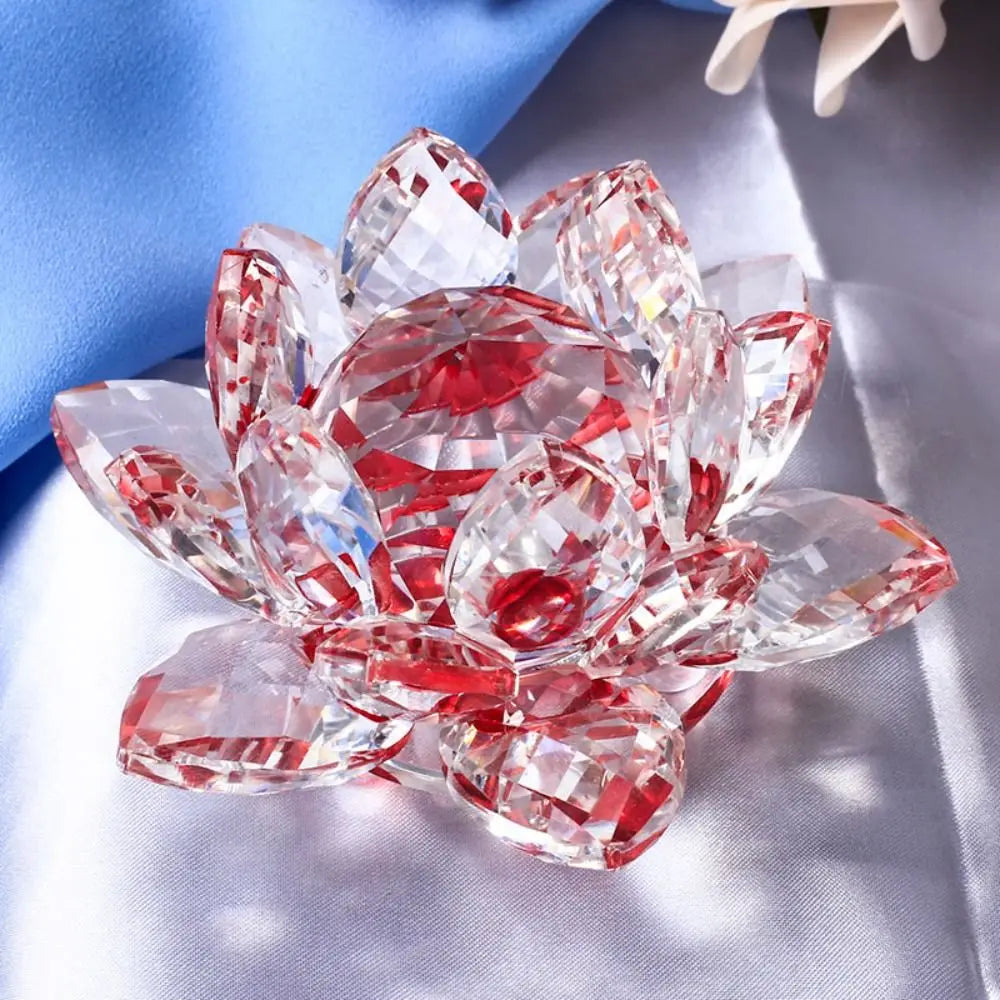 Feng shui Quartz Crystal Lotus Flower Crafts Glass Paperweight Ornaments Figurines Home Wedding Party Decor Gifts Souvenir