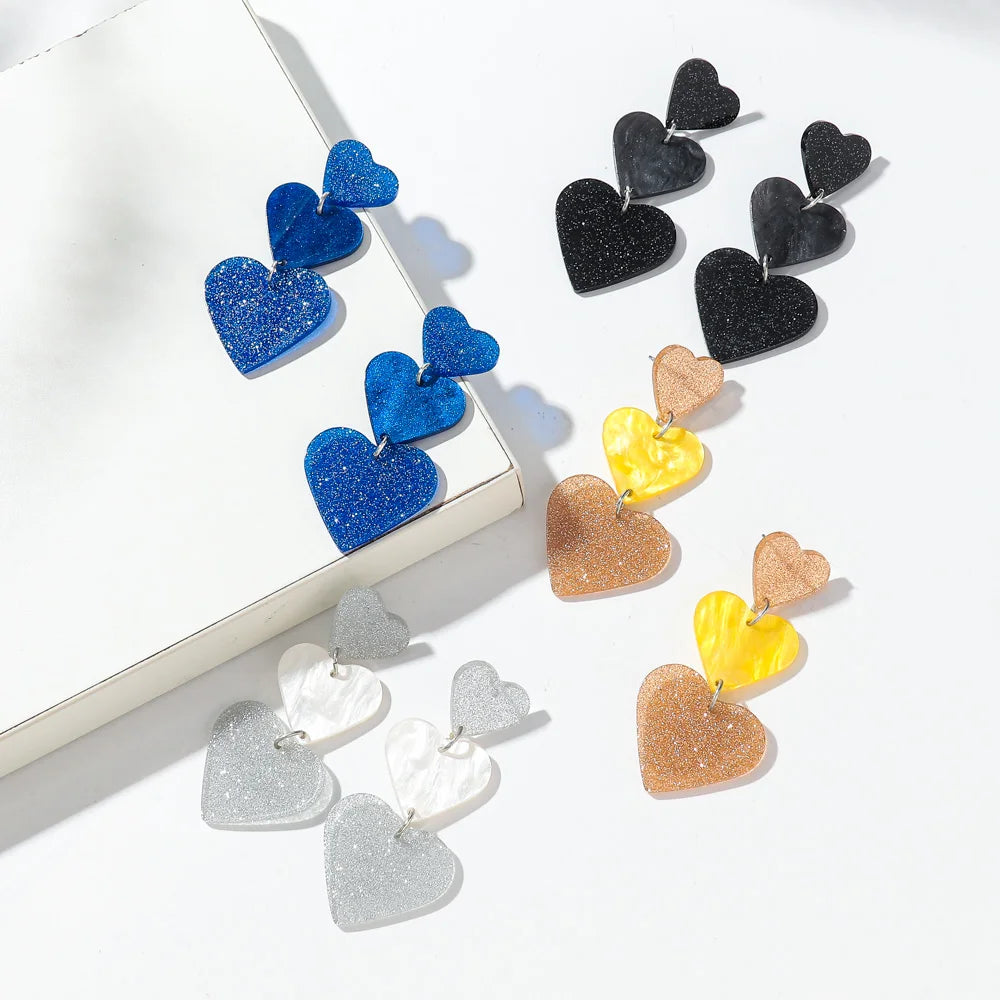 New Glitter Love Heart Acrylic Splicing Earrings Women Sweet Statement Peach Drop Earring Romantic Jewelry Valentine's Day Gifts