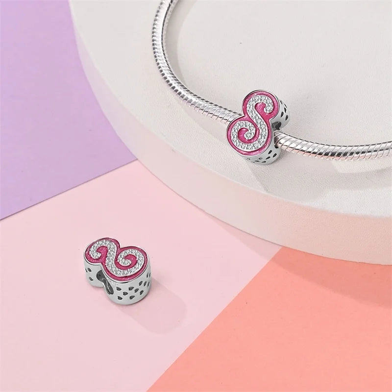 Hot Sale 925 Sterling Silver Pink 26 Letters Valentine's Day Gift Beads Suitable For Pan 925 Original Bracelet Diy Birthday