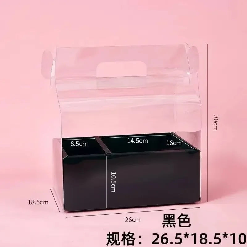 Valentine's Day Flower Cake Gift Box Pink PVC Transparent Hand-held Integrated Cake Box Baking Packaging Gift Fruit Flower Boxes