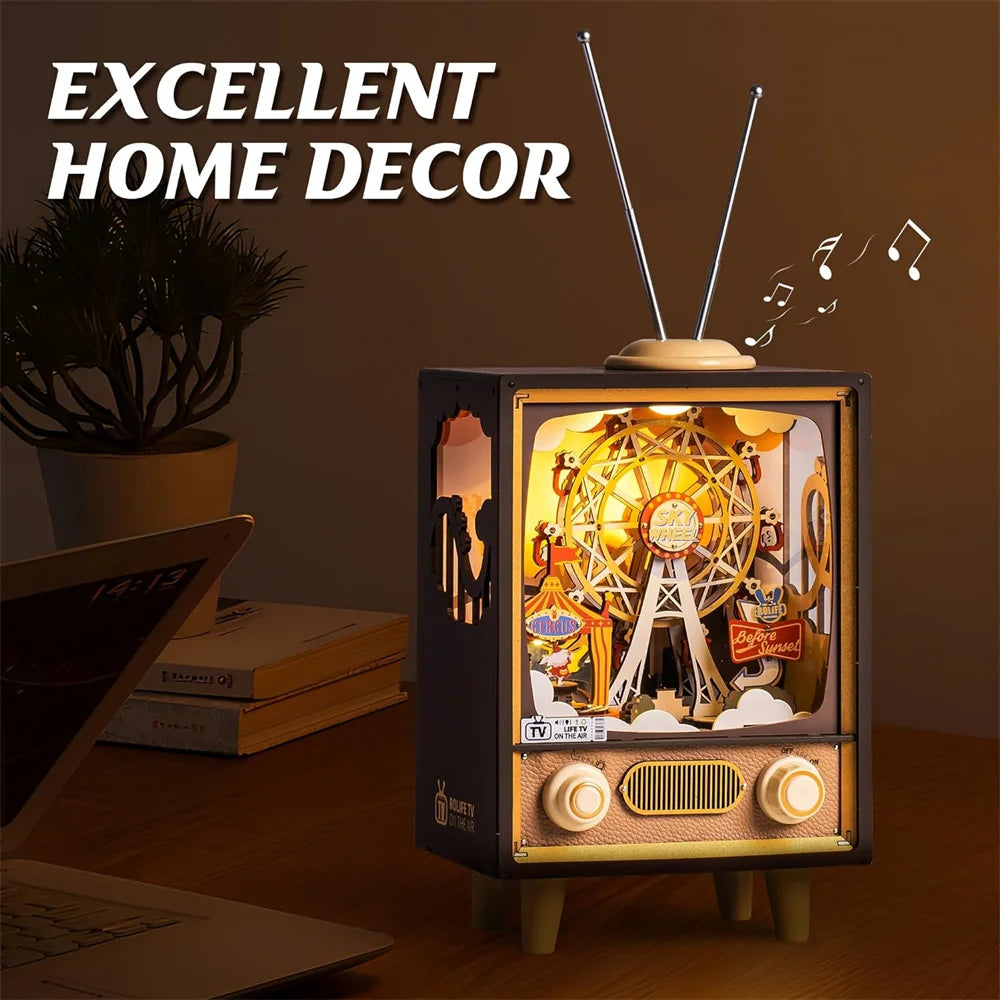 Robotime Rolife Music Box Sunset Carnival with Light 3D Wooden Puzzle  Kits Toys for Children Kids Birthday Gifts AMT01