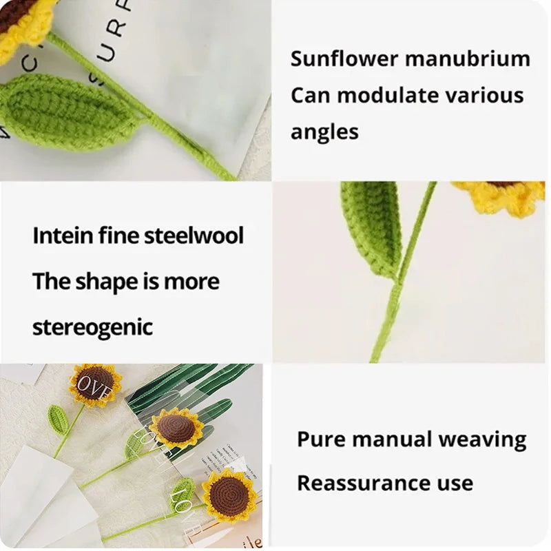 3Pcs Sunflower Hand Woven Bouquet Creative Wool Knitting Flower Sunflower Decorations Teachers Day Mother S Day Birthday Gift