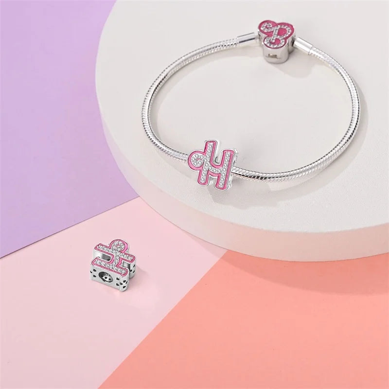 Hot Sale 925 Sterling Silver Pink 26 Letters Valentine's Day Gift Beads Suitable For Pan 925 Original Bracelet Diy Birthday