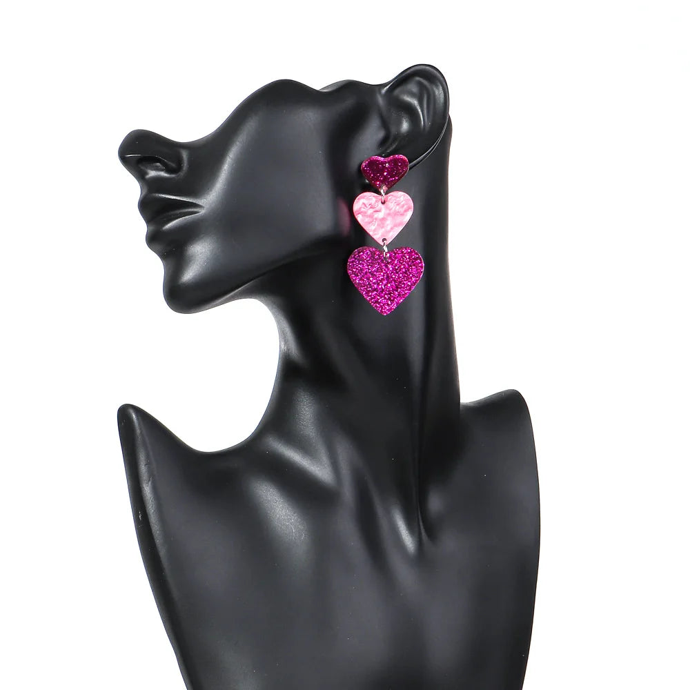 New Glitter Love Heart Acrylic Splicing Earrings Women Sweet Statement Peach Drop Earring Romantic Jewelry Valentine's Day Gifts