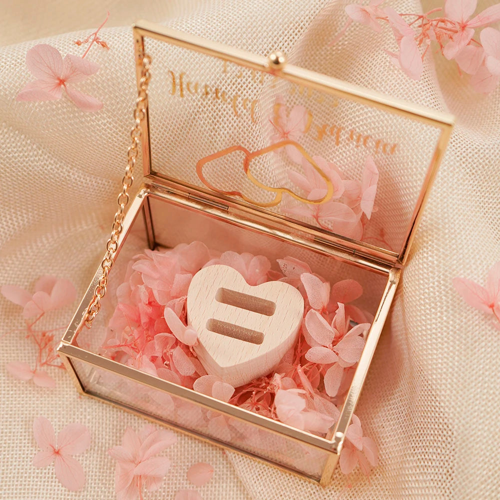 Personalized Rectangle Glass Jewelry Box, Wedding Ring Box, Double Slot, Valentine's Day, Proposal, Engagement, Gift