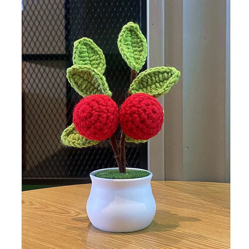1/2/4Pcs DIY Handwoven Mini Potted Flower Rose Office Desktop Ornamental Potted Plants Woolen Thread Finished Product Home Decor