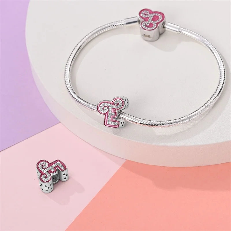 Hot Sale 925 Sterling Silver Pink 26 Letters Valentine's Day Gift Beads Suitable For Pan 925 Original Bracelet Diy Birthday
