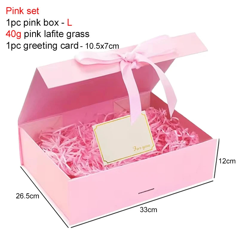 Magnetic Gift Box Kit With Lafite Grass And Greeting Cards Multiple Color Sizes Party Valentine's Day Gifts Folding Box TMZ