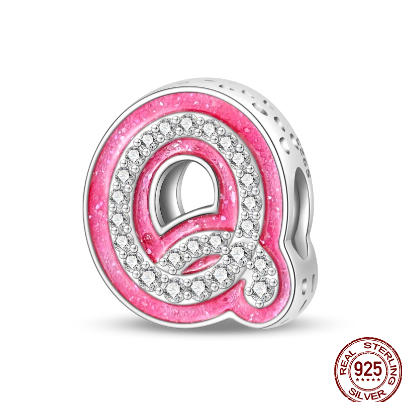 Hot Sale 925 Sterling Silver Pink 26 Letters Valentine's Day Gift Beads Suitable For Pan 925 Original Bracelet Diy Birthday