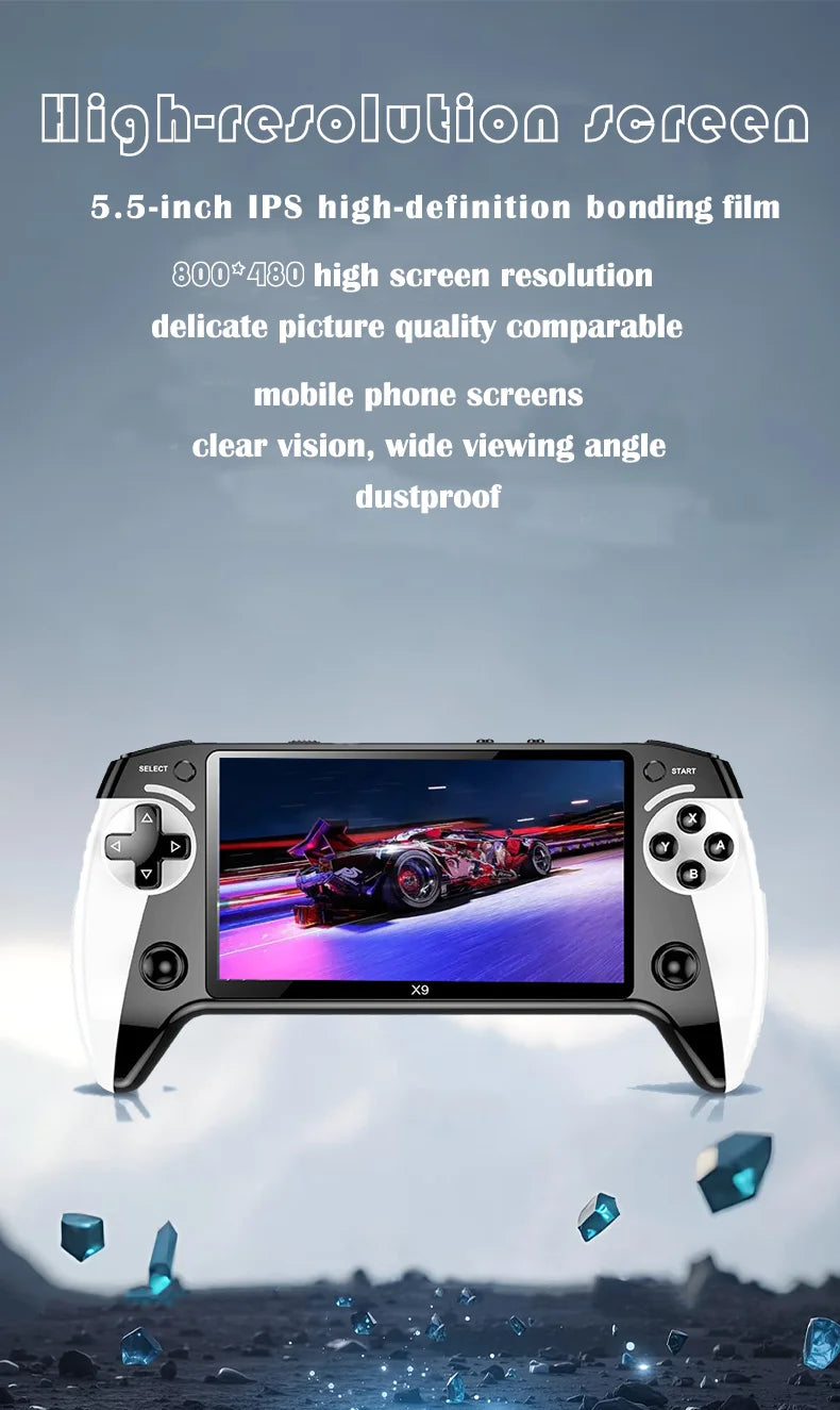 X9 portable game console, 5.5-inch HD screen, multiple languages, retro GBA Arcade video, 8 simulators with 360° non-slip joysti