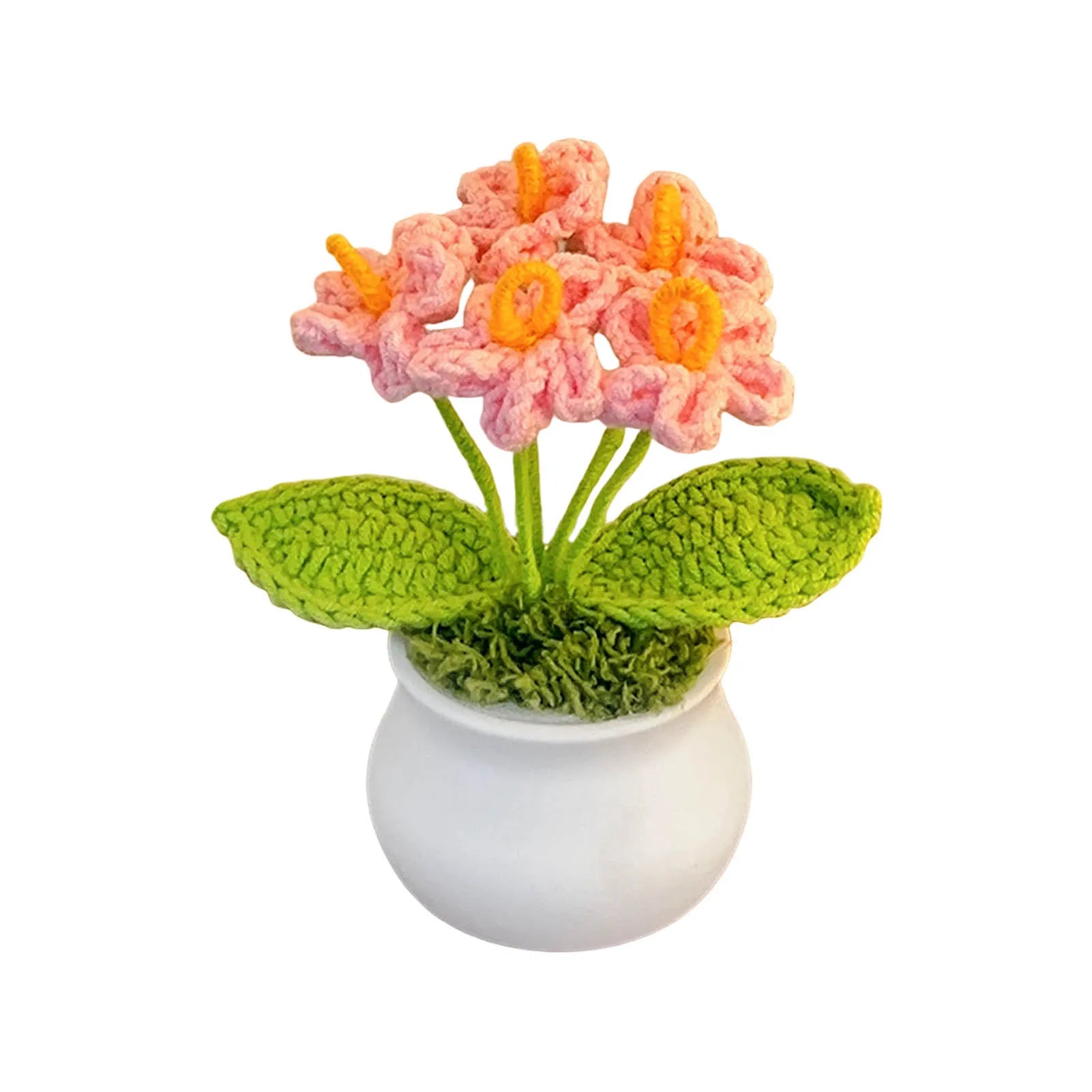 Handmade Crochet Sunflower Bouquet Car Interior Decor Knitting Potted Flower Creative Craft Birthday Gift for Women Kids