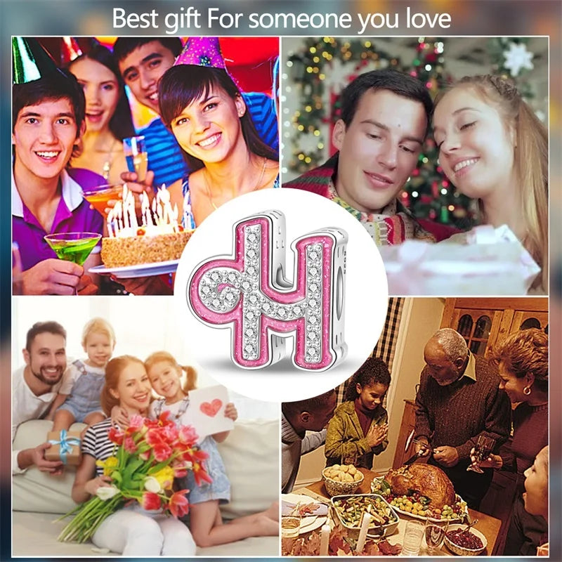 Hot Sale 925 Sterling Silver Pink 26 Letters Valentine's Day Gift Beads Suitable For Pan 925 Original Bracelet Diy Birthday