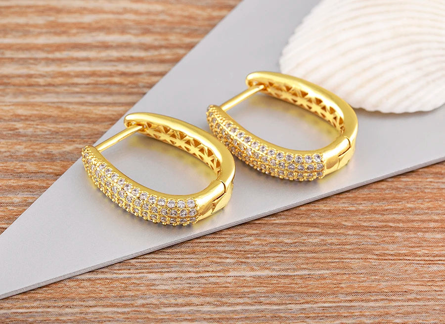 Nidin Creative U Shape Design 3 Colors Fashion Cubic Zirconia Hoop Earrings Crystal Ear Buckle Jewelry for Valentine's Day Gift