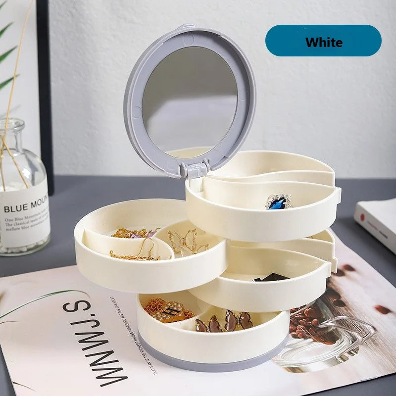 4 Layers Rotating Jewellery Storage Box Women Necklace Desk Organizer Earring Holder Travel with Lid for Ring Bracelet  Storage