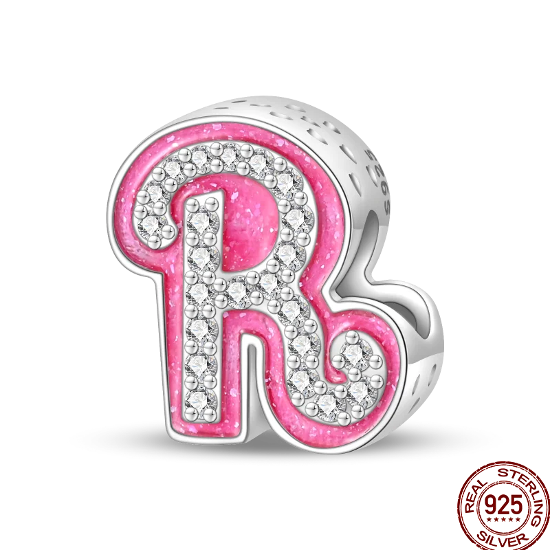 Hot Sale 925 Sterling Silver Pink 26 Letters Valentine's Day Gift Beads Suitable For Pan 925 Original Bracelet Diy Birthday