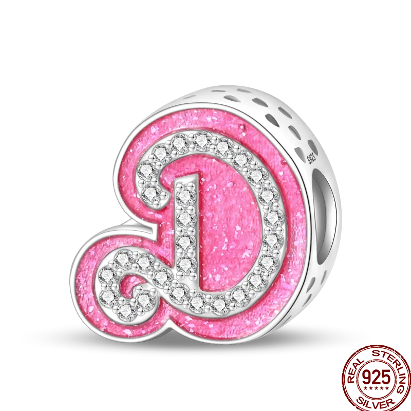 Hot Sale 925 Sterling Silver Pink 26 Letters Valentine's Day Gift Beads Suitable For Pan 925 Original Bracelet Diy Birthday