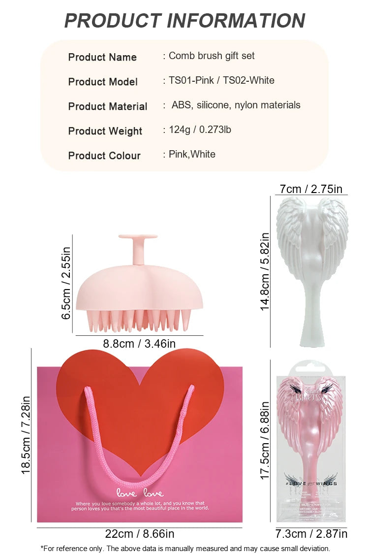 Mini Angel Detangling Hair Brush Silicone Shampoo Brush Head Scalp Massage Combs For Valentine's Day Anniversary Gifts For Woman