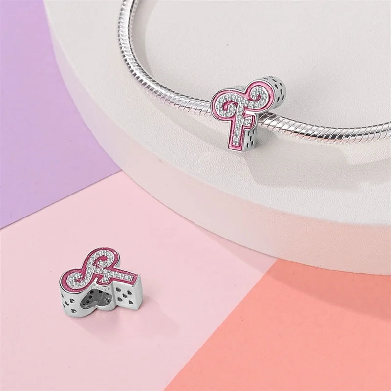 Hot Sale 925 Sterling Silver Pink 26 Letters Valentine's Day Gift Beads Suitable For Pan 925 Original Bracelet Diy Birthday