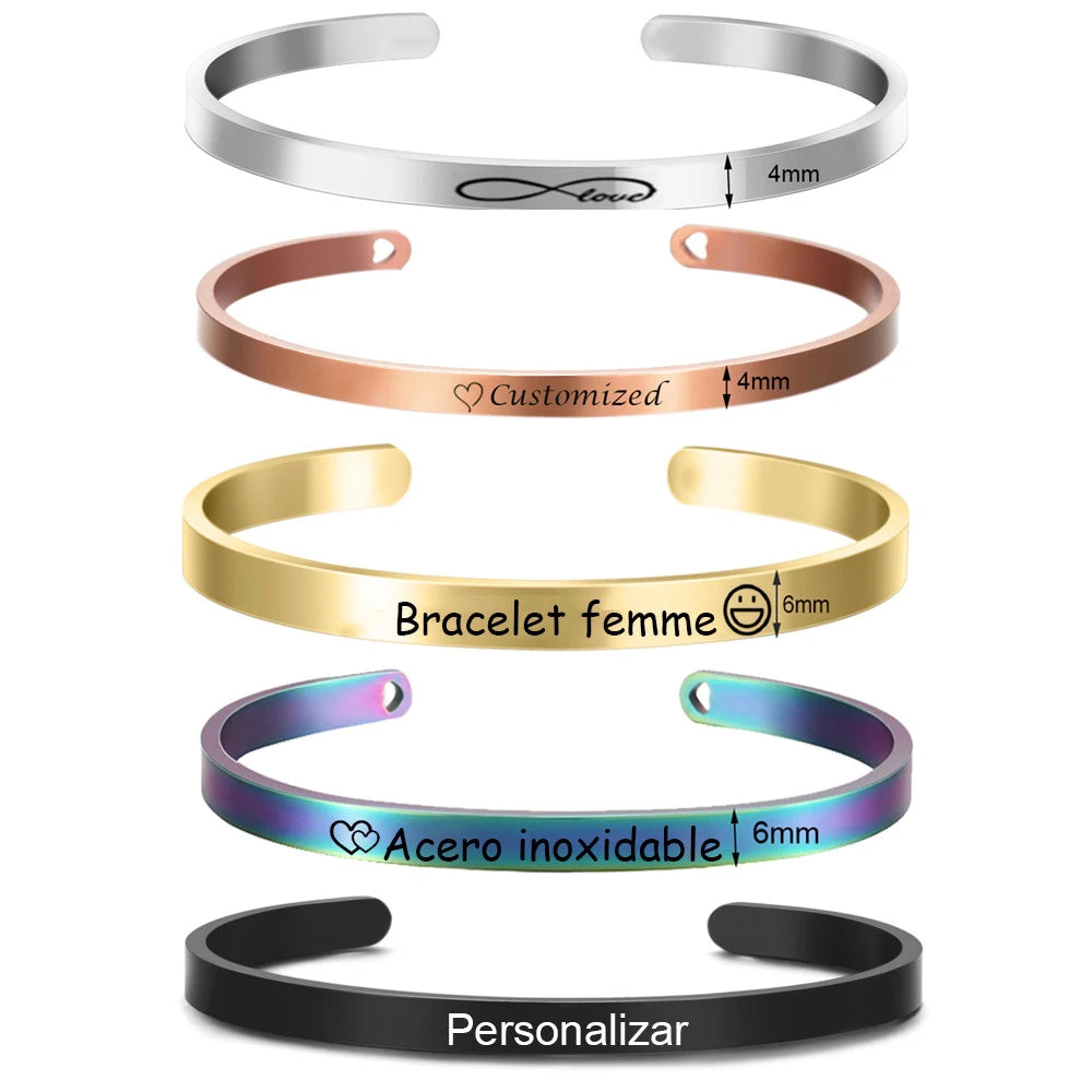 Personnalisé Bracelet for Women Custom Necklace Bar Engraved Name Text Mantra Bangle Cuff Stainless Steel Jewelry for Women Gift