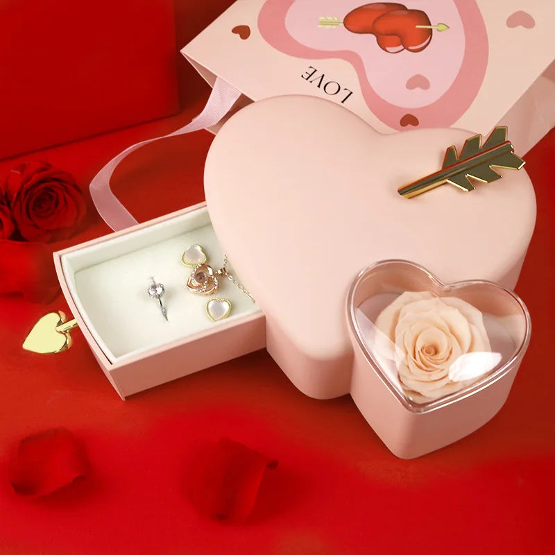 Unique Arrow-Thru-Heart Rose Ring Necklace Box Valentine's Day Creative Love Jewelry Gift Box Packaging