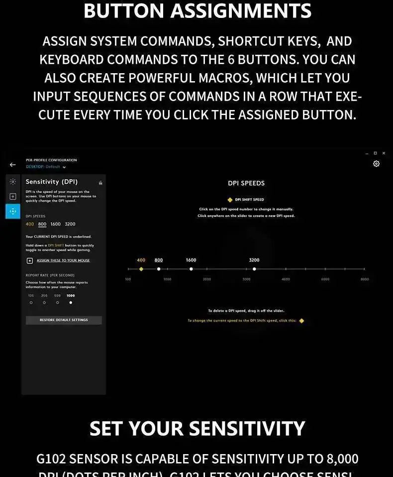 Logitech G102 Wired Mouse for Gamers, 8000 DPI Precision Sensor, 6 Macro Buttons, RGB Light, 10M Click Durability