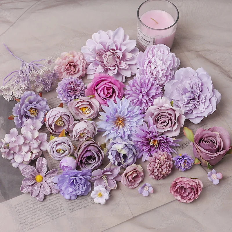 Purple Artificial Flowers Heads Silk Fake Flowers For Home Decor Party Wedding Decoration DIY Valentine's Day Gifts Accessories