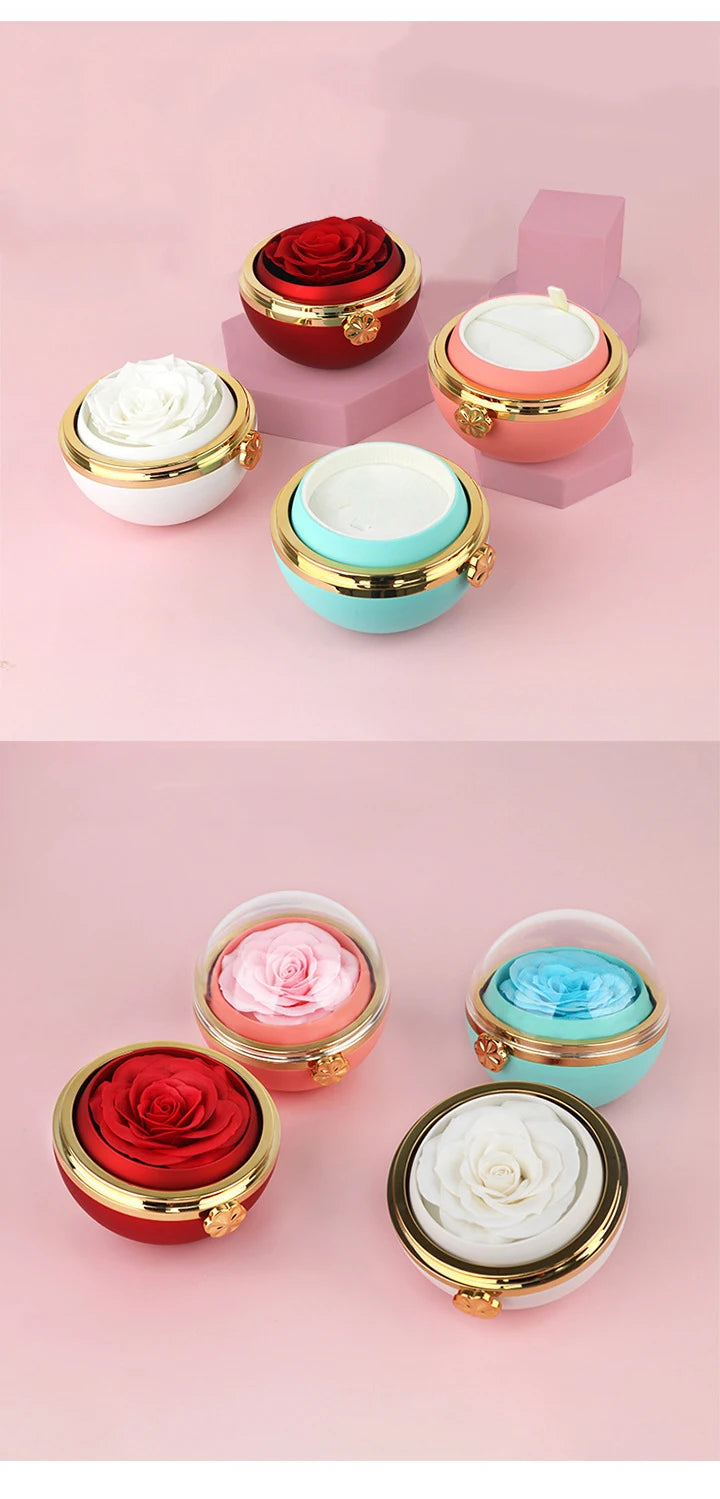 Eternal Rose Round Jewelry Box Personalized Custom Engraved Name Necklace Heart Pendant Women Valentine's Day Christmas Gift