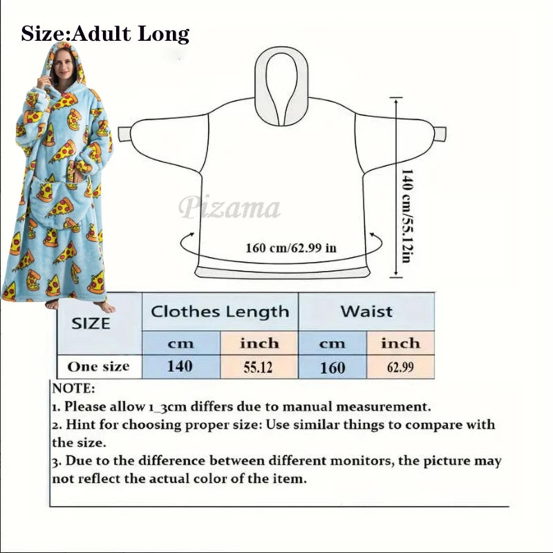 Oversize Winter Sherpa Blanket Plush Polar Fleece Family Matching Hoodie Girl Sweatshirt Homewear Avocado Animal Print Outwear