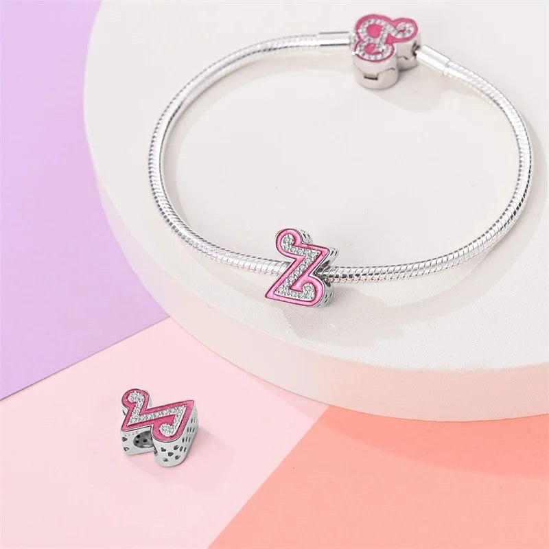 Hot Sale 925 Sterling Silver Pink 26 Letters Valentine's Day Gift Beads Suitable For Pan 925 Original Bracelet Diy Birthday