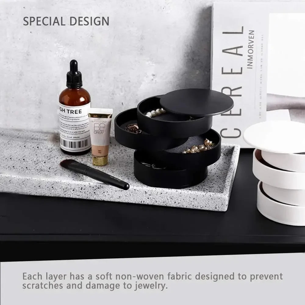 4 Layers Rotating Jewellery Storage Box Women Necklace Desk Organizer Earring Holder Travel with Lid for Ring Bracelet  Storage