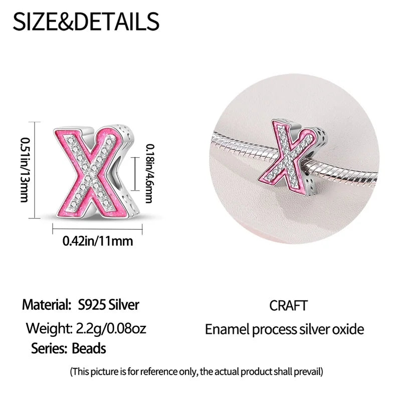 Hot Sale 925 Sterling Silver Pink 26 Letters Valentine's Day Gift Beads Suitable For Pan 925 Original Bracelet Diy Birthday