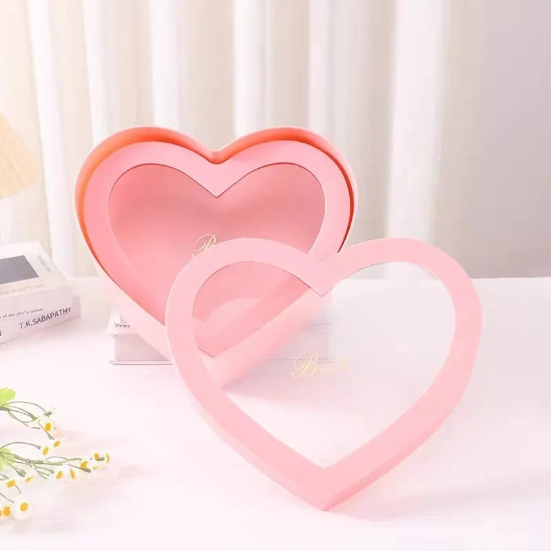 1PC Heart Shaped Flower Box Transparent Floral Gift Box With Lid Multifunctional Cookies Package Case Valentine'S Day Gift Box
