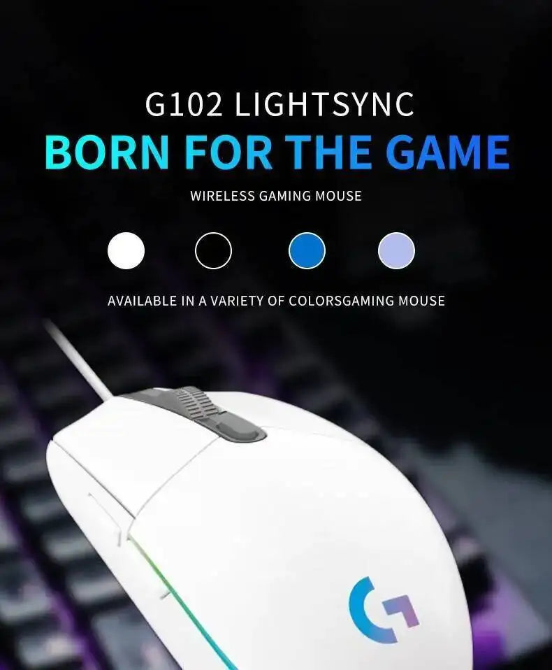 Logitech G102 Wired Mouse for Gamers, 8000 DPI Precision Sensor, 6 Macro Buttons, RGB Light, 10M Click Durability