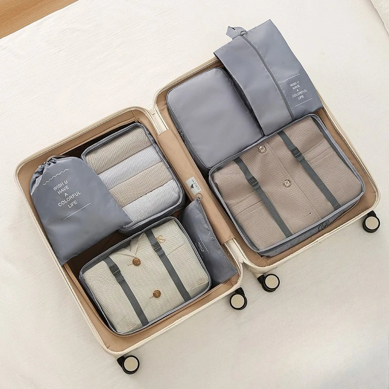 7Pcs/set Travel Storage Bag Set Travel Luggage Organizer Bags Toiletry Shoe Clothing Underwear Sorting Bag