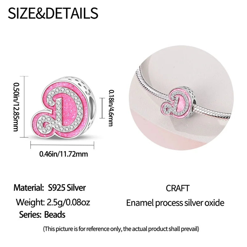 Hot Sale 925 Sterling Silver Pink 26 Letters Valentine's Day Gift Beads Suitable For Pan 925 Original Bracelet Diy Birthday
