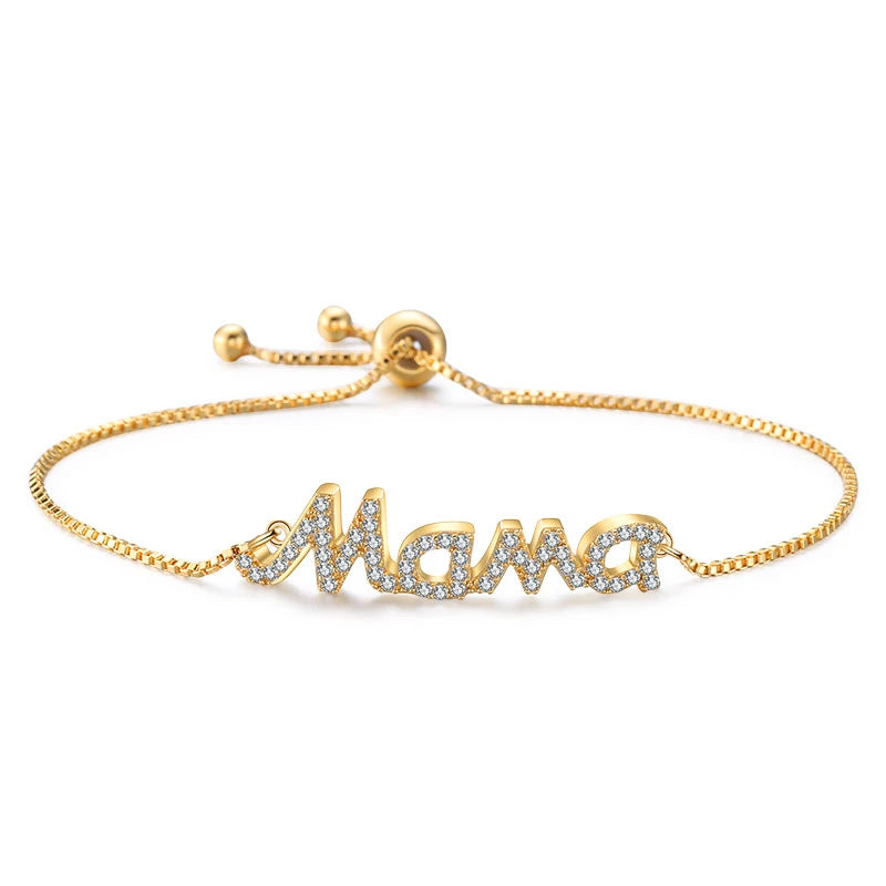 Exquisite Mama Letter Bracelet For Women Sparkling Crystal Zircon Adjustable Chain Bangle Mother's Day Mom Birthday Jewelry Gift